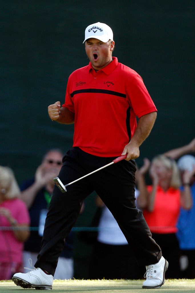 PALM HARBOR, FL - MARCH 15:  Patrick Reed reacts after a birdie putt on the 18th green during the final round of the Valspar Championship at Innisbrook Resort Copperhead Course on March 15, 2015 in Palm Harbor, Florida.  (Photo by Mike Lawrie/Getty Images)