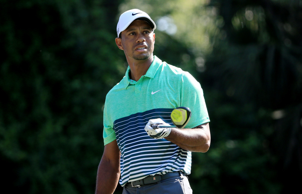 PONTE VEDRA BEACH, FL - MAY 09:  Tiger Woods plays his shot from the second tee during round three of THE PLAYERS Championship at the TPC Sawgrass Stadium course on May 9, 2015 in Ponte Vedra Beach, Florida.  (Photo by Sam Greenwood/Getty Images)