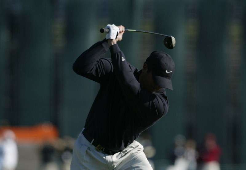 3 Feb 2002:  Pat Perez reacts to a poor shot on the final hole during the last round of the AT&T Pebble Beach Pro-Am in Pebble Beach, California. DIGITAL IMAGE. Mandatory Credit: Jonathan Ferrey/Getty Images