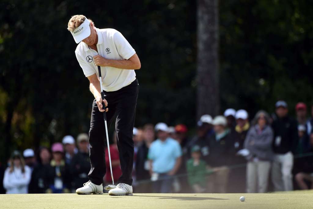 AUGUSTA, GEORGIA - APRIL 10: Bernhard Langer of Germany putts on the sixth green during the final round of the 2016 Masters Tournament at Augusta National Golf Club on April 10, 2016 in Augusta, Georgia. (Photo by Harry How/Getty Images)