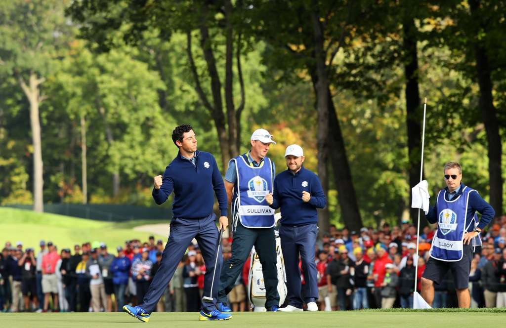 United we stand: Rory McIlroy and Andy Sullivan teamed up for the first session of foursomes